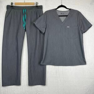 Figs Gray Scrub Set with Teal Accents